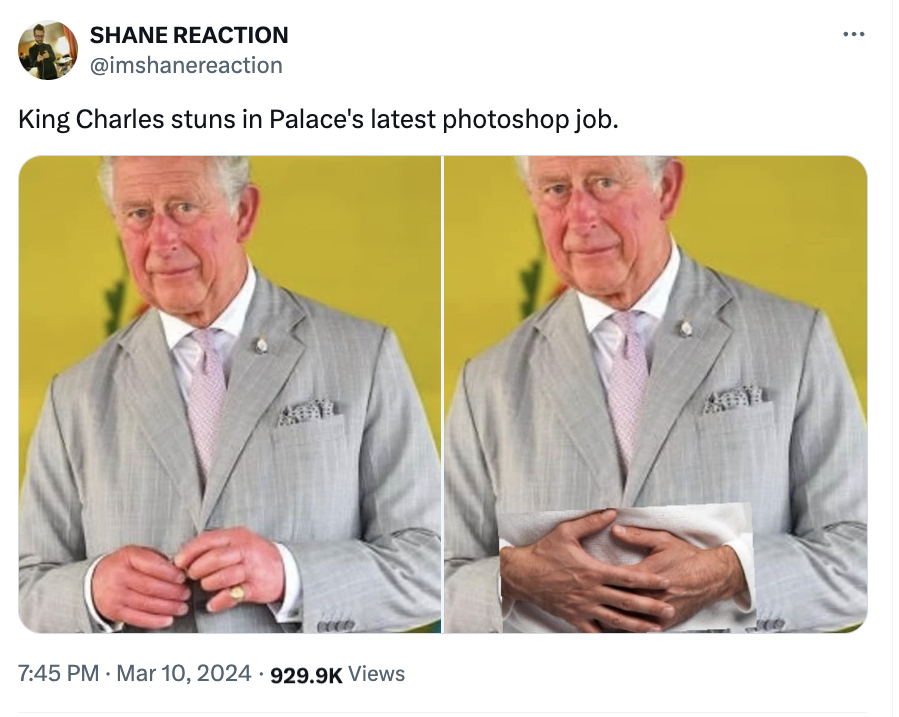 senior citizen - Shane Reaction King Charles stuns in Palace's latest photoshop job. Views Ady